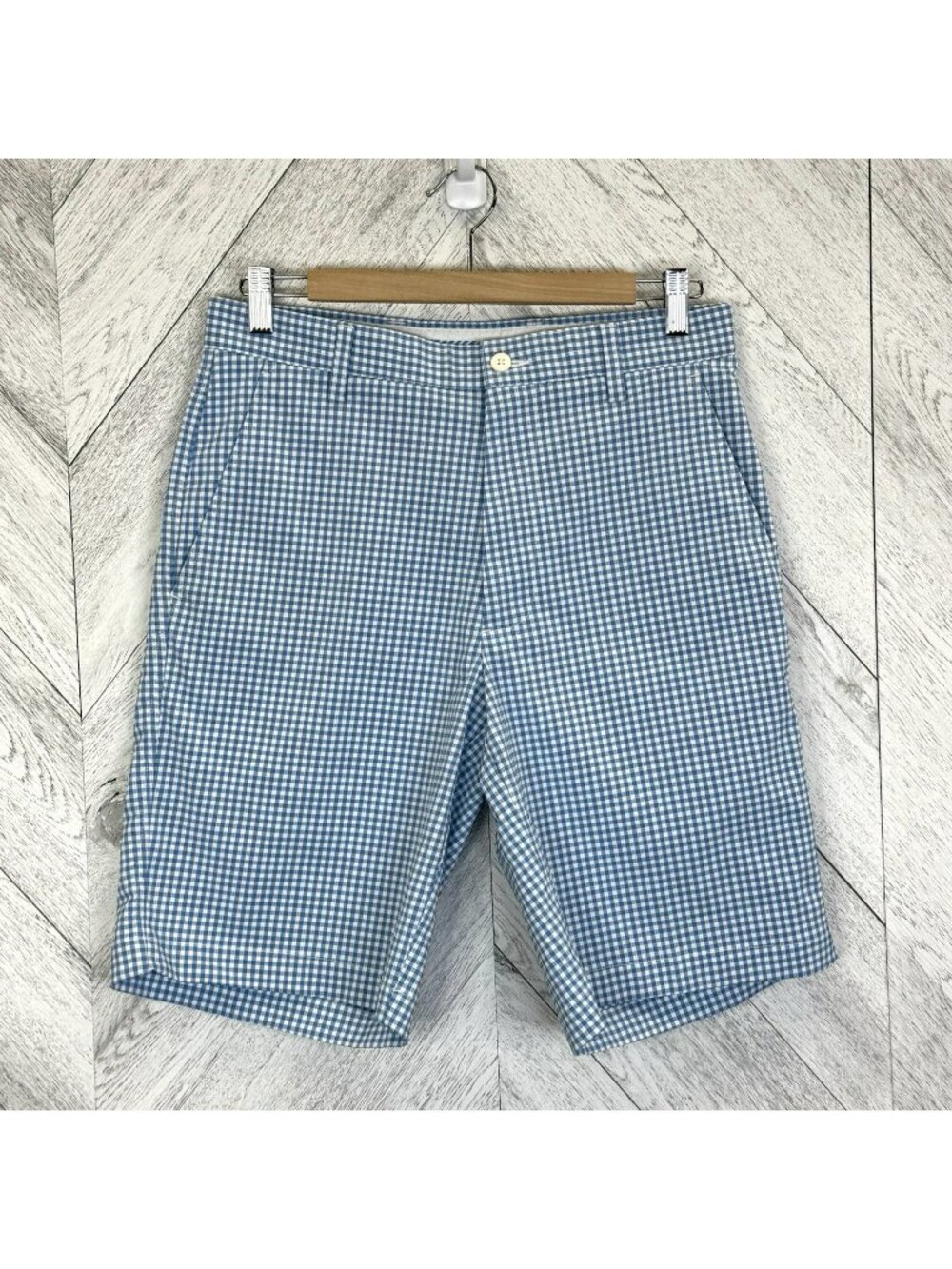 Footjoy Golf Shorts Blue Gingham Plaid Check Mens Size 30 Flat Front 10" Inseam